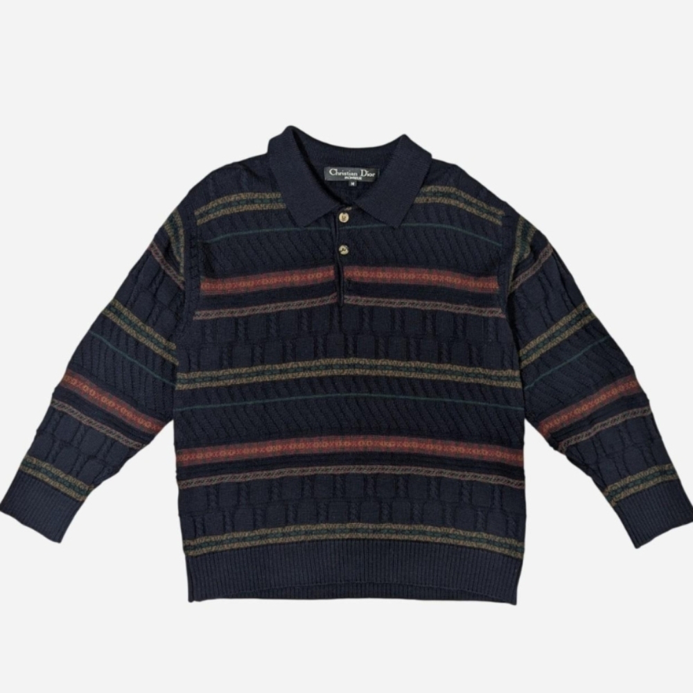 Vintage 90’s Christian Dior Monsieur navy blue striped knit‎ sweater Tag size M